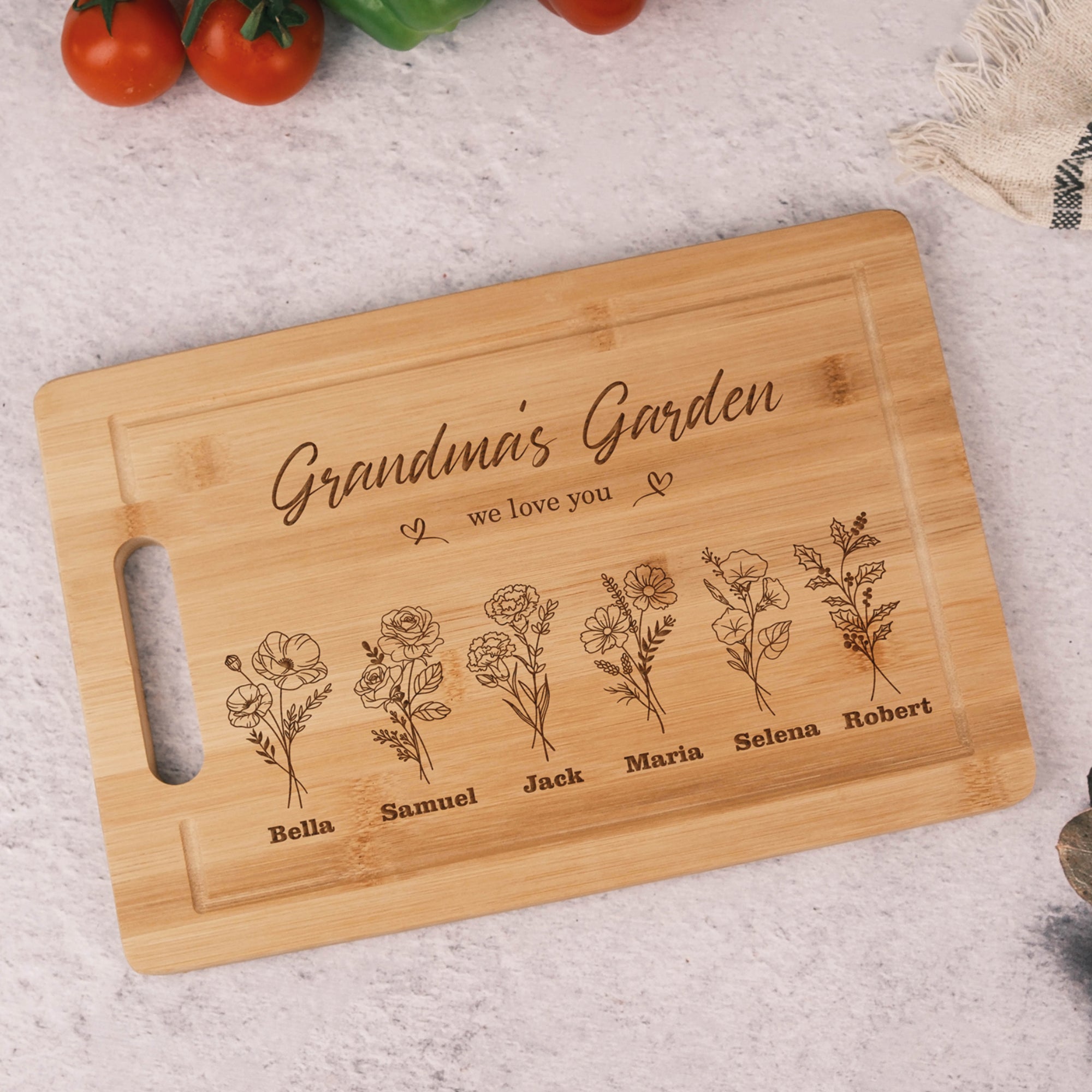 Personalized Birth Month Flower Cutting Board