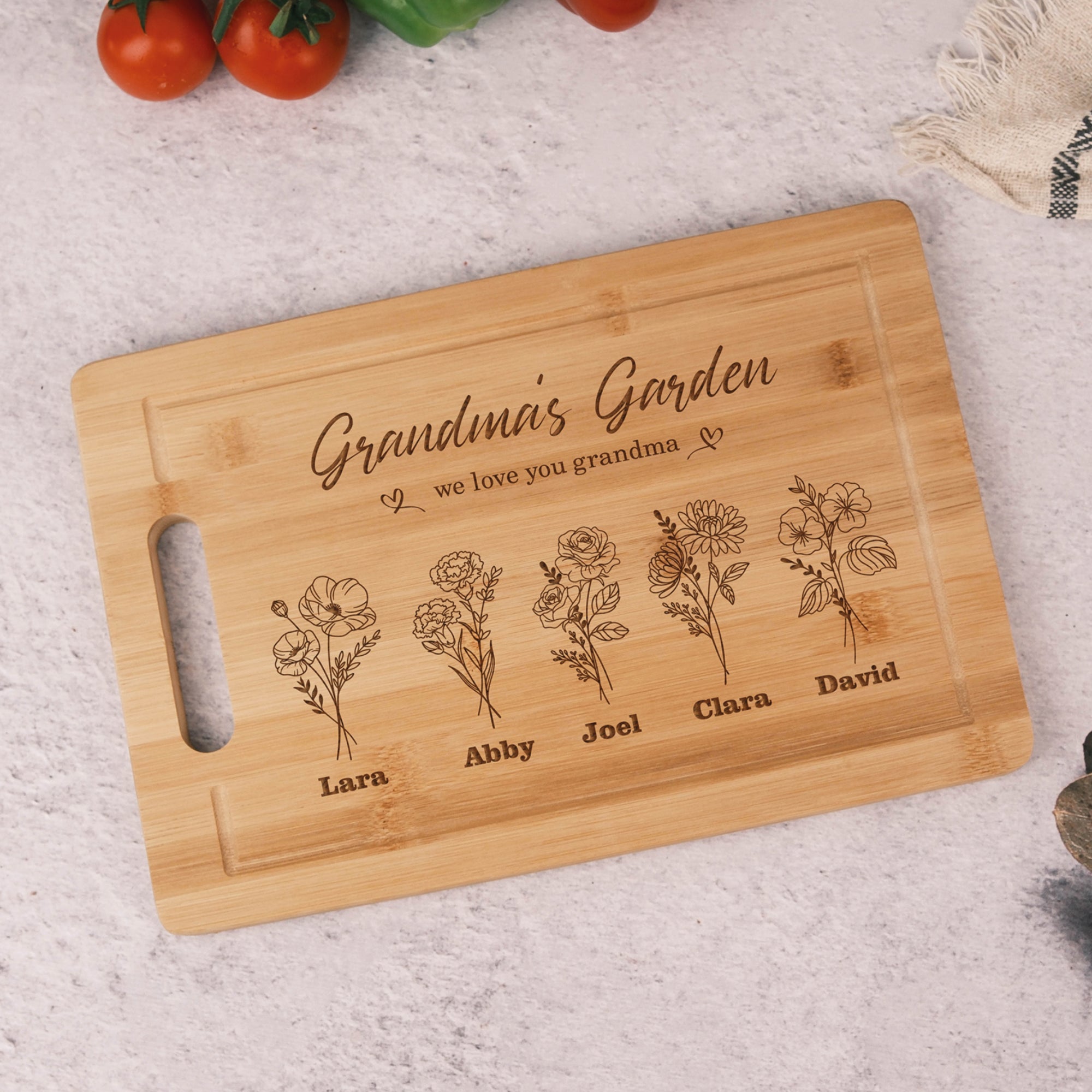 Personalized Birth Month Flower Cutting Board