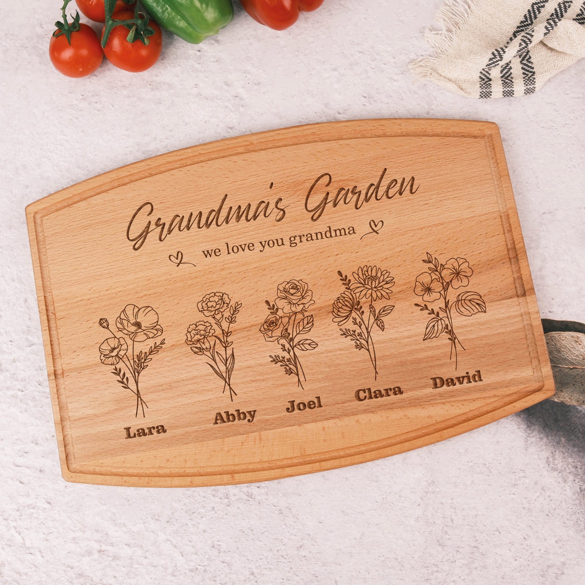 Personalized Birth Month Flower Cutting Board